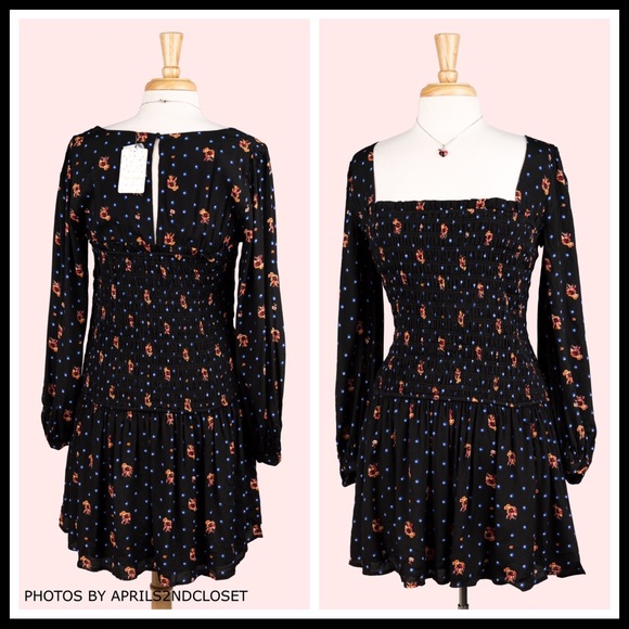 FREE PEOPLE BOHO FLOWY LONG SLEEVES MINI DRESS A2C - Picture 3 of 16